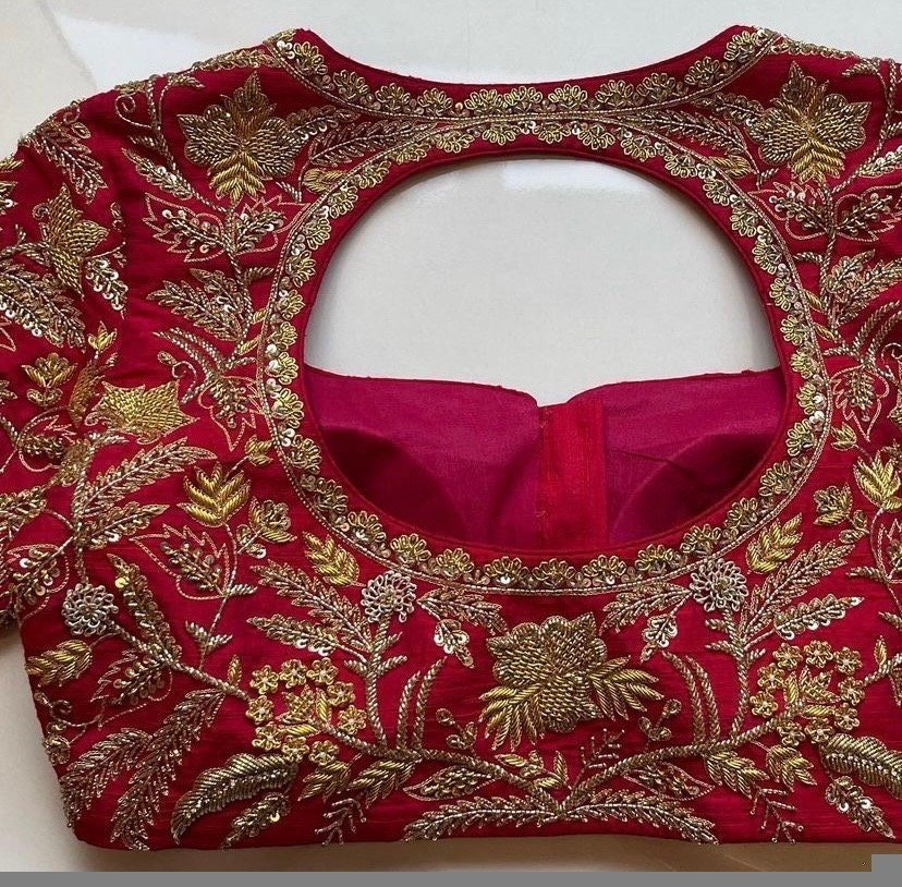 pure silk hand embroidery bridal blouse/ maggam blouse/red bridal zardosi blouse/red hand embroidered blouse/heavy embroidery wedding blouse