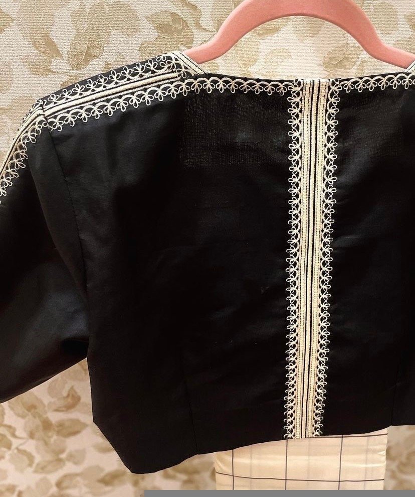 pure silk hand embroidery blouse/saree maggam blouse/black zardosi blouse/hand embroidered moderblouse/black and white ready made blouse usa