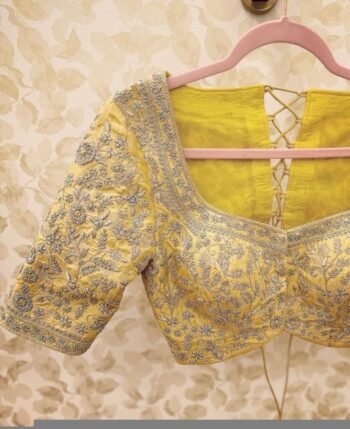 pure silk hand embroidery bridal blouse/maggam blouse/yellow bridal blouse/yellow hand embroidered blouse/heavy embroidery wedding blouse us
