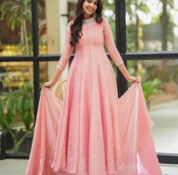 Hand embroidered peach Tissue anarkali with dupatta/anarkali suit set /peach kurta with dupatta Indian dresses/tissue suit with dupatta