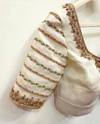 pure silk hand embroidery blouse/cream saree maggam blouse/raw silk zardosi blouse/hand embroidered blouse/cream ready made blouse zardosi