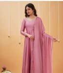 Hand embroidered pink Tissue anarkali with dupatta/anarkali suit set /pink kurta with dupatta USA/Indian dresses/tissue suit with dupatta