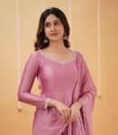 Hand embroidered pink Tissue anarkali with dupatta/anarkali suit set /pink kurta with dupatta USA/Indian dresses/tissue suit with dupatta