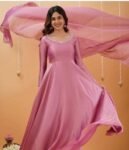 Hand embroidered pink Tissue anarkali with dupatta/anarkali suit set /pink kurta with dupatta USA/Indian dresses/tissue suit with dupatta