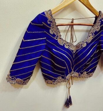 Navy blue silk hand embroidery blouse/blue saree maggam work blouse/blue saree blouse/hand embroidered blouse/blue ready made blouse zardosi