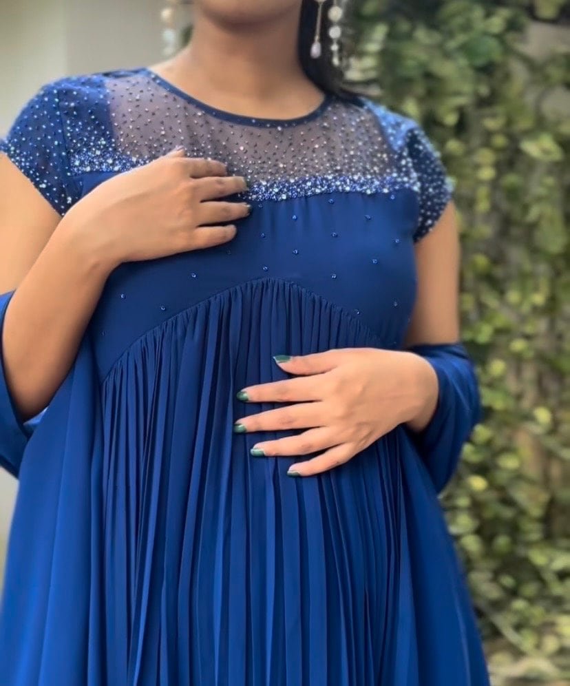 Blue Anarkali suit usa/short sleeve anarkali kurta/blue anarkali with dupatta/hand embroidered dress/blue kurta with dupatta/blue dress usa