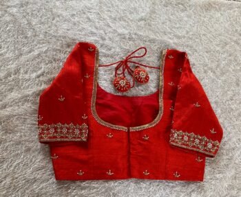pure silk hand embroidery blouse/ saree maggam blouse/ zardosi blouse hand embroidered moderblouse/orange ready made blouse zardosi