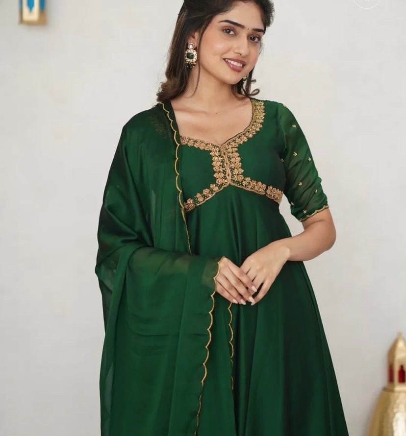 Hand embroidered green Anarkali/festive anarkali suit with dupatta/ green designer anarkali gown USA/green anarkali/Zardosi hand work dress