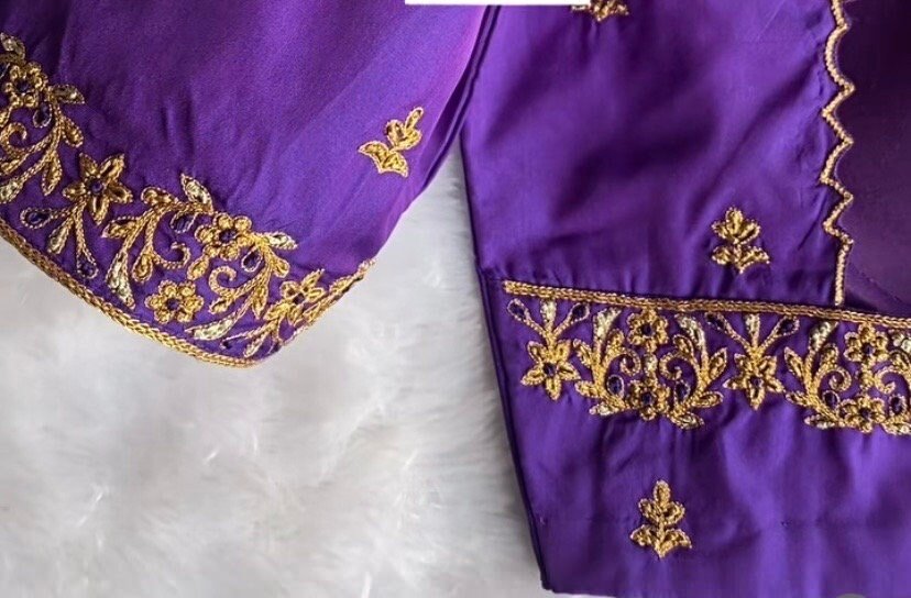pure silk hand embroidery blouse/saree maggam blouse/purple zardosi blouse usa/hand embroidered moderblouse/purple ready made blouse zardosi