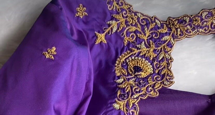 pure silk hand embroidery blouse/saree maggam blouse/purple zardosi blouse usa/hand embroidered moderblouse/purple ready made blouse zardosi