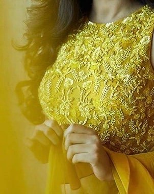 Mustard Yellow Ruffle Saree: Georgette Cocktail Sari with Embroidered Blouse