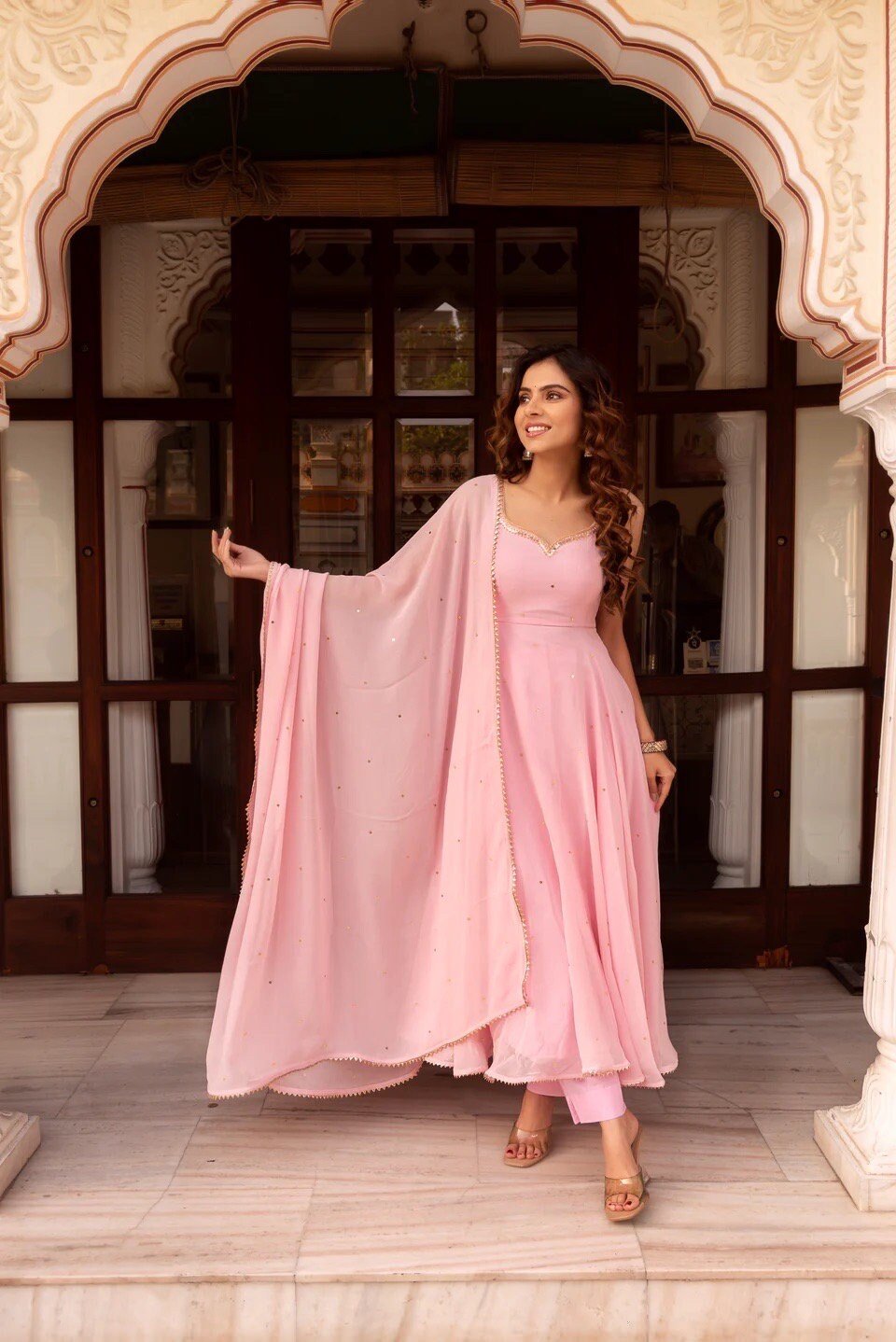 Hand embroidered pink Anarkali with dupatta/straight kurta suit set /pink kurta with dupatta USA/Indian dresses/pink suit set with dupatta s