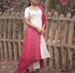 Hand embroidered Anarkali dress/cream anarkali suit set/white hand work anarkali with dupatta/white kurta/Anarkali with pants and dupatta