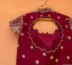 Maroon Red Lehenga Set: Hand-Painted Kalamkari Dupatta, Silk Skirt