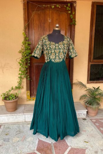 Anarkali suit usa/heavyhand embroidery anarkali kurta/green anarkali dress/elbow sleeves dress anarkali/Indian dresses/bottle green anarkali