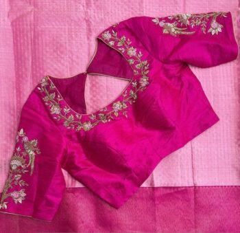 pure silk hand embroidery blouse/saree maggam blouse/hot pink zardosi blouse/hand embroidered blouse /magenta pink ready made blouse zardosi