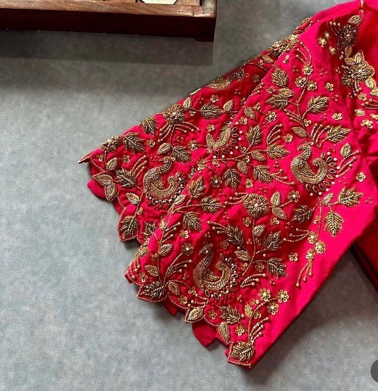 pure silk hand embroidery blouse/saree maggam blouse/hot pink zardosi blouse/hand embroidered blouse /magenta pink ready made blouse zardosi