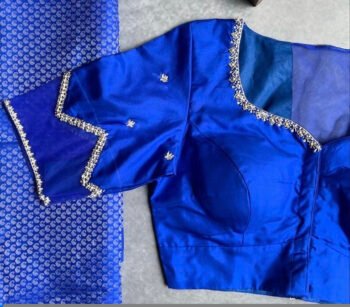 Royal Blue Silk Saree Blouse: Hand Embroidered Zardosi Maggam