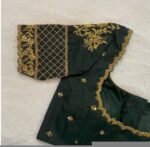 Bottle green silk hand embroidery blouse / saree maggam yellow blouse /saree blouse/ hand embroidered blouse /ready made blouse zardosi