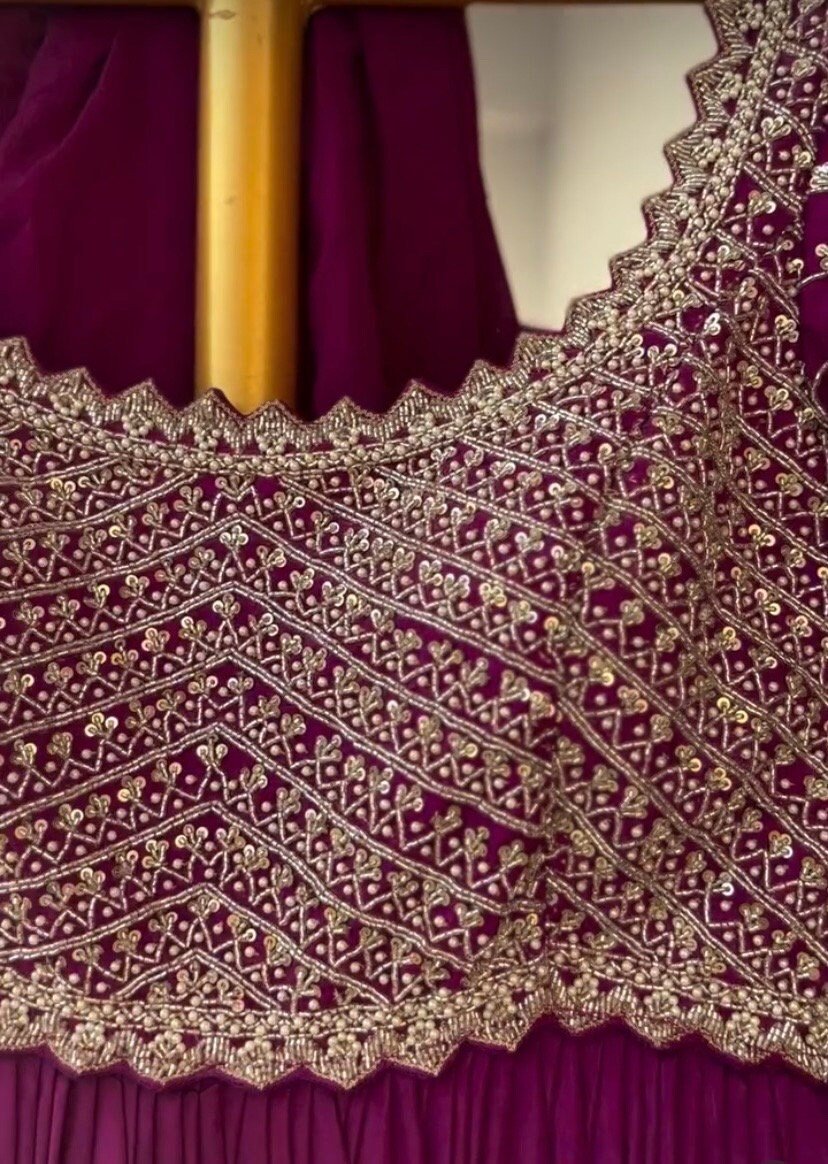 Purple Zardosi Anarkali Suit: Hand Embroidered Indian Dress with Dupatta