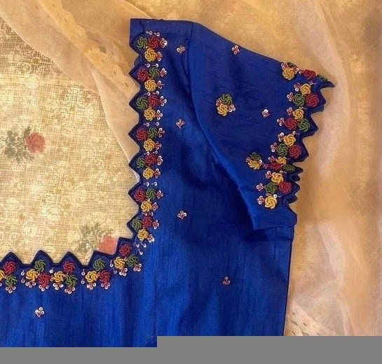 pure silk hand embroidery blouse/bluesaree maggam blouse/zardosi blouse usa/hand embroidered blouse/royal blue ready made blouse zardosi usa