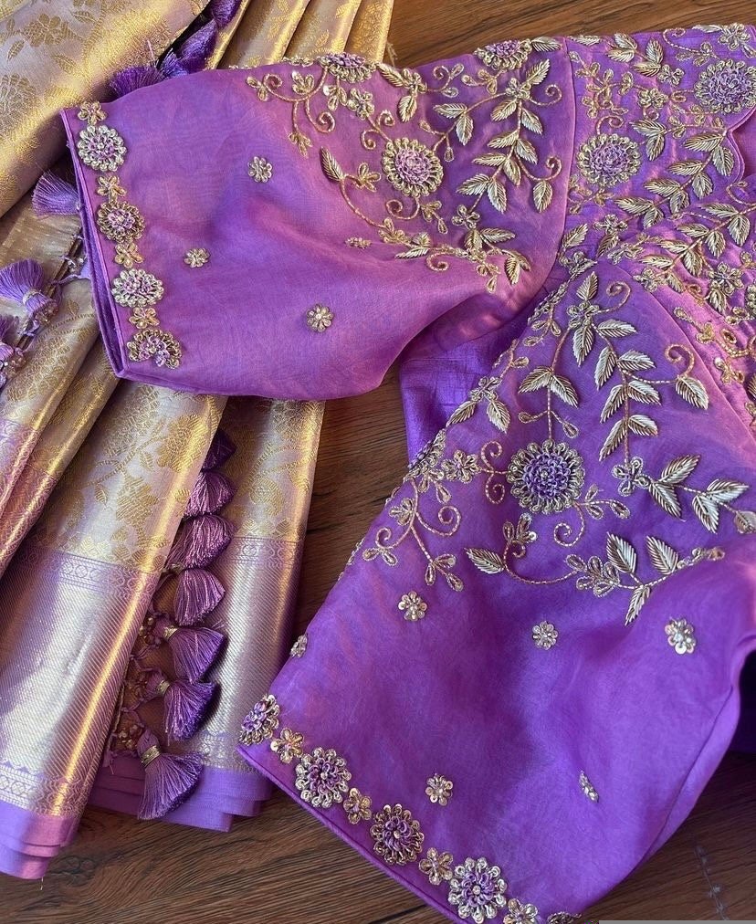 Lavender hand embroidery blouse/saree maggam work blouse/hand embroidery saree blouse/hand embroidered blouse/lavender ready made blouse usa
