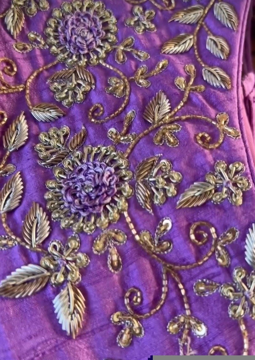 Lavender hand embroidery blouse/saree maggam work blouse/hand embroidery saree blouse/hand embroidered blouse/lavender ready made blouse usa