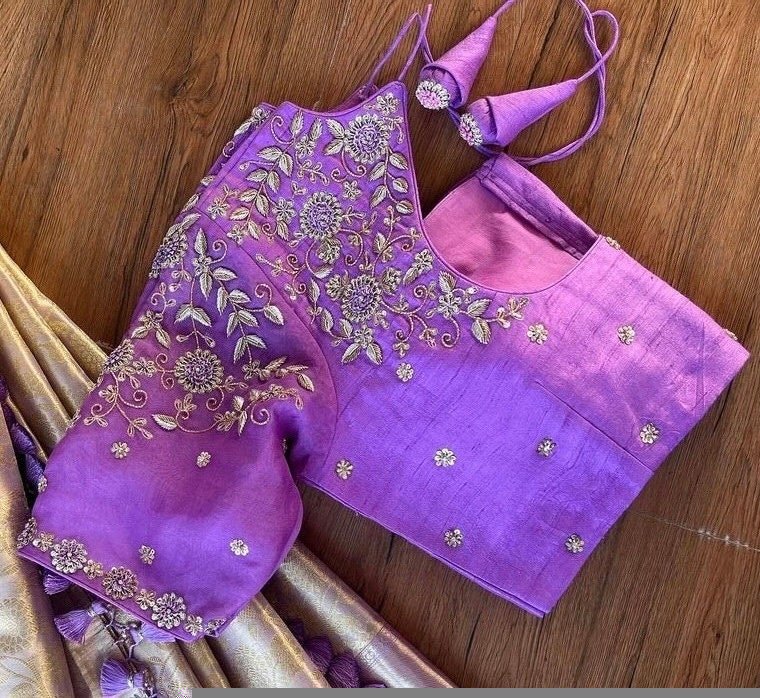 Lavender hand embroidery blouse/saree maggam work blouse/hand embroidery saree blouse/hand embroidered blouse/lavender ready made blouse usa