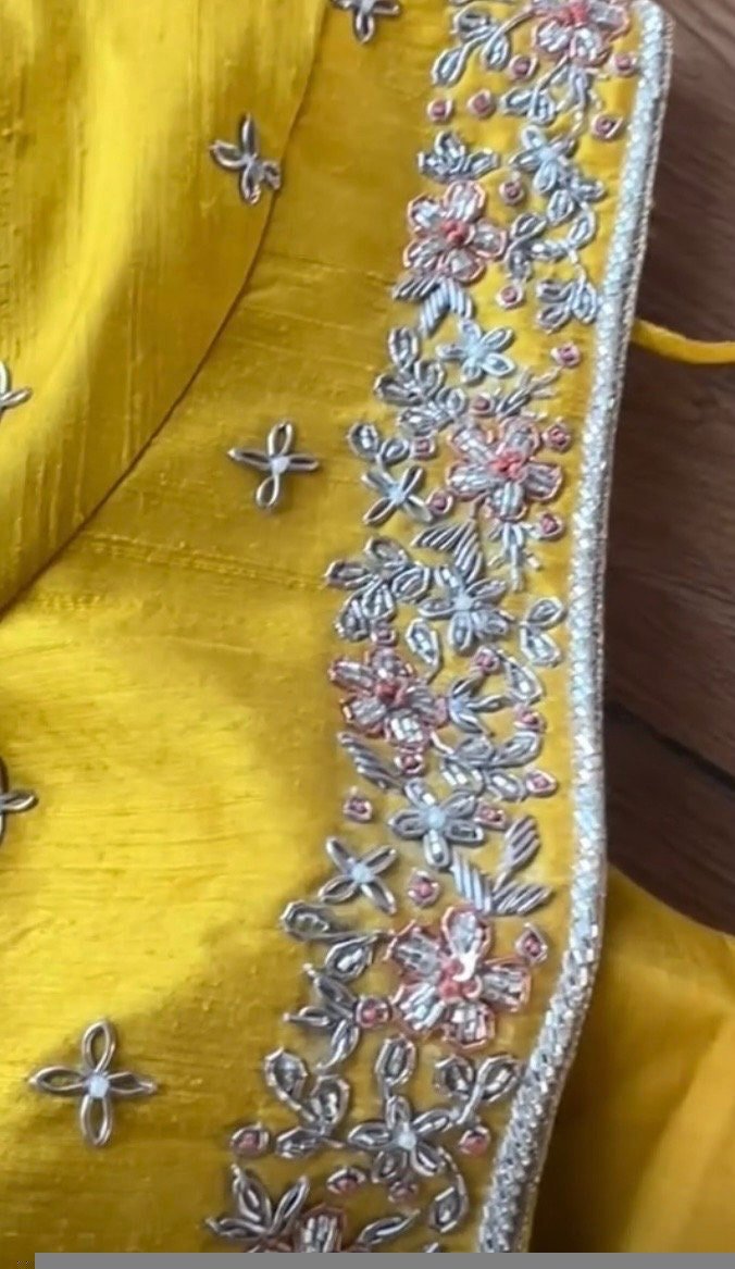 pure silk hand embroidery blouse/saree maggam yellow blouse/yellow blouse/heavy hand embroidered blouse/ready made blouse zardosi/voggish us