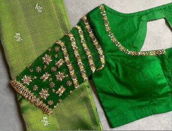pure silk green hand embroidery blouse/saree maggam blouse/raw silk zardosi blouse/green hand embroidered blouse/ready made green blouse