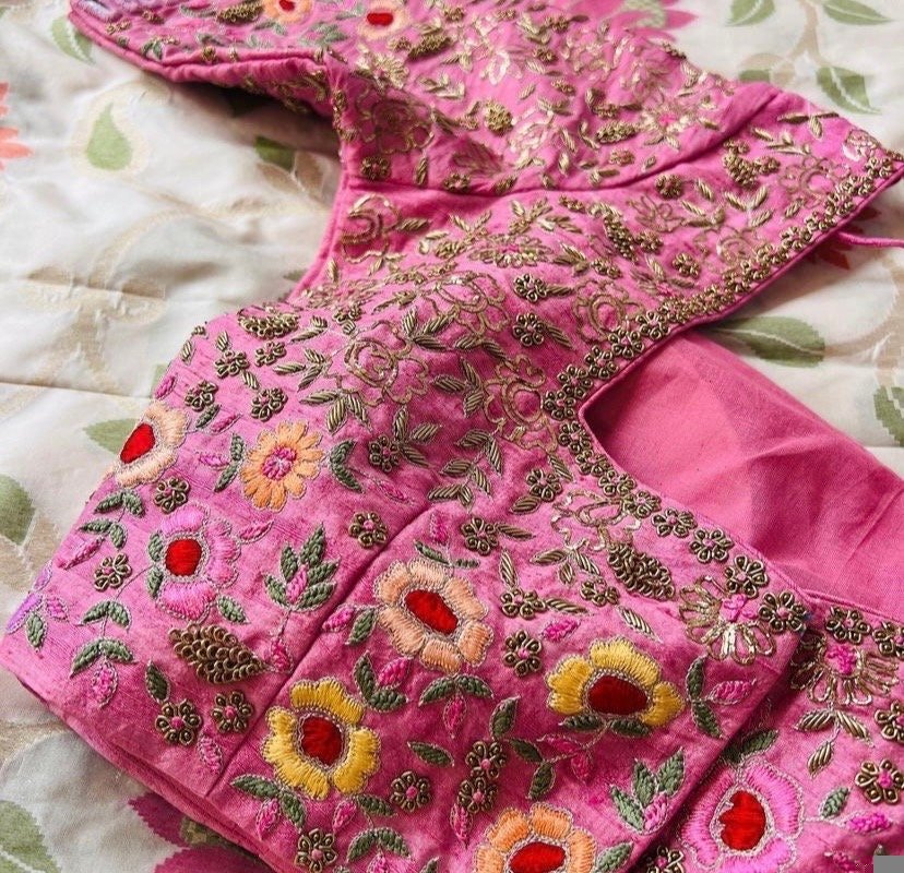 pure silk hand embroidery bridal blouse/ maggam blouse /bridal zardosi blouse / all over hand embroidered blouse / heavy embroidery blouse