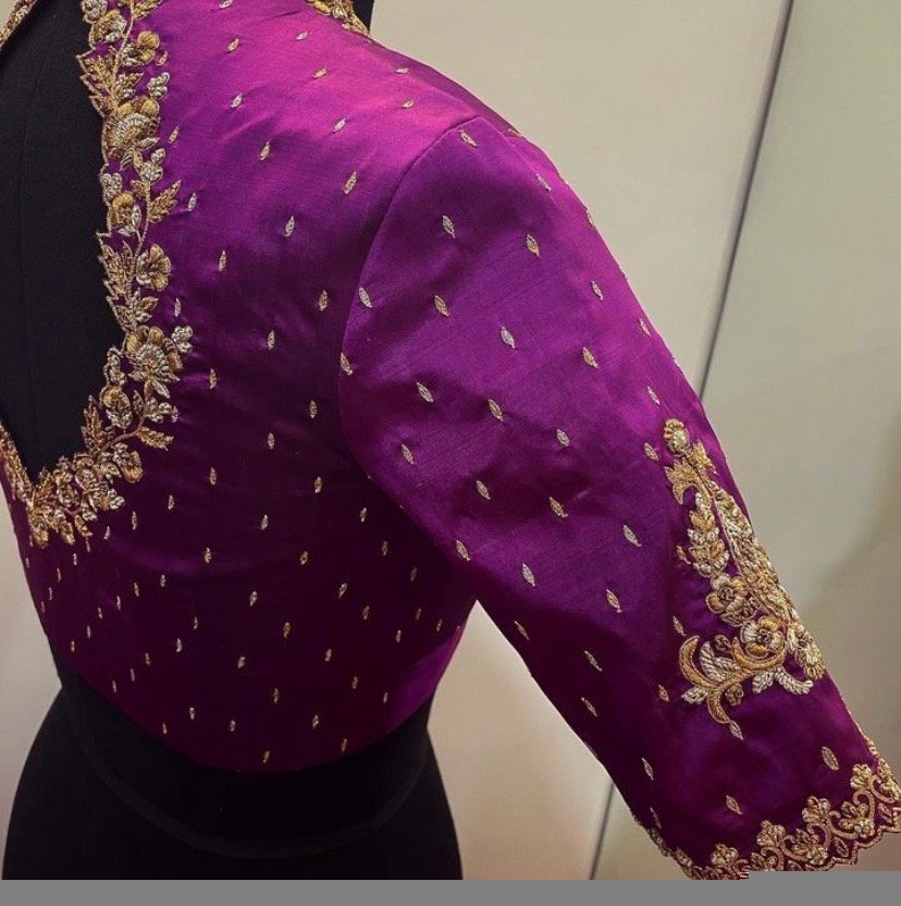 pure silk hand embroidery blouse/saree maggam blouse/purple zardosi blouse/hand embroidered blouse /magenta pink ready made blouse zardosi
