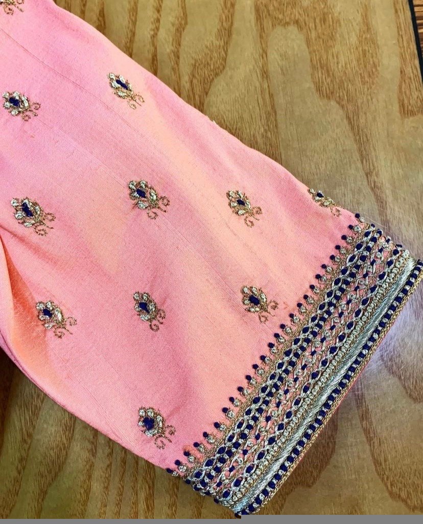 pure silk hand embroidery blouse/peach pink maggam blouse/peach hand embroidered blouse/pink ready made blouse zardosi/ peach pink blouse