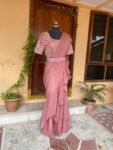 Pink Ruffle saree/neutral ruffle saree with stitched blouse/readymade saree belt with blouse/silk ruffle saree/saree with belt/lehenga saree