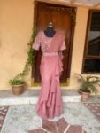 Pink Ruffle saree/neutral ruffle saree with stitched blouse/readymade saree belt with blouse/silk ruffle saree/saree with belt/lehenga saree