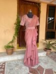 Pink Ruffle saree/neutral ruffle saree with stitched blouse/readymade saree belt with blouse/silk ruffle saree/saree with belt/lehenga saree