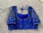Blue silk saree with hand embroidered blouse/blue georgette saree with handwork blouse |blue silk saree/designer saree with maggam blouse us