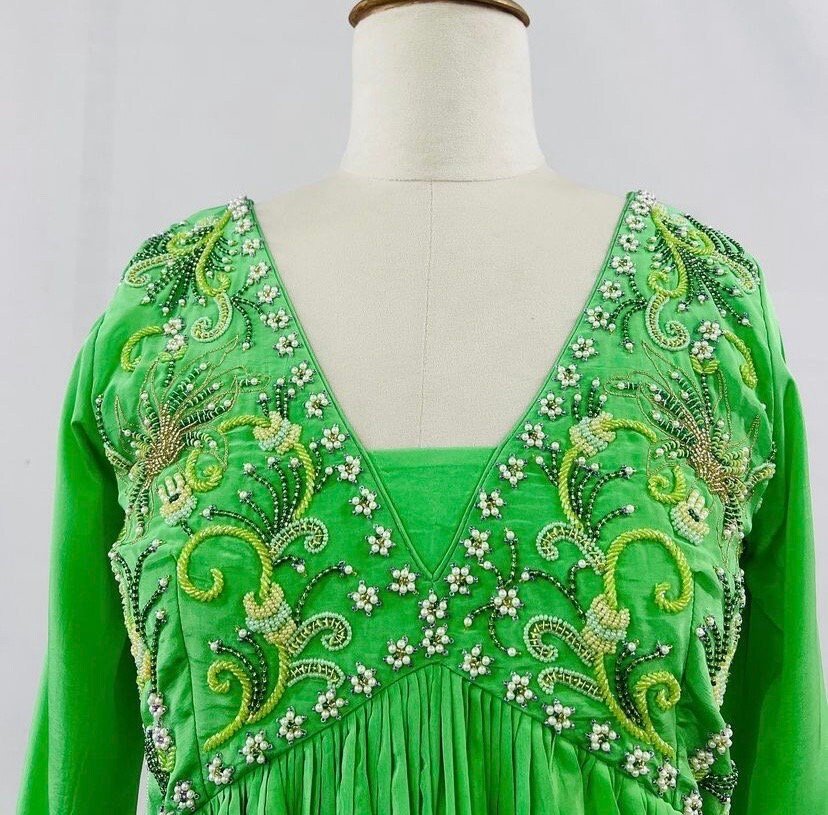 Designer Hand work Anarkali with dupatta/green anarkali suit set/pure silk anarkali dupatta USA /designer Indian long gown/womens long gown