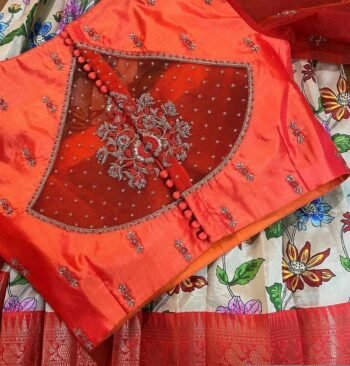 pure silk hand embroidery blouse/saree maggam blouse/orange zardosi blouse hand embroidered modern blouse/ready made blouse zardosi