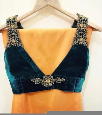 pure silk hand embroidery blouse/velvet saree maggam blouse/green zardosi blouse/hand embroidered moderblouse/green velvet sleeveless blouse