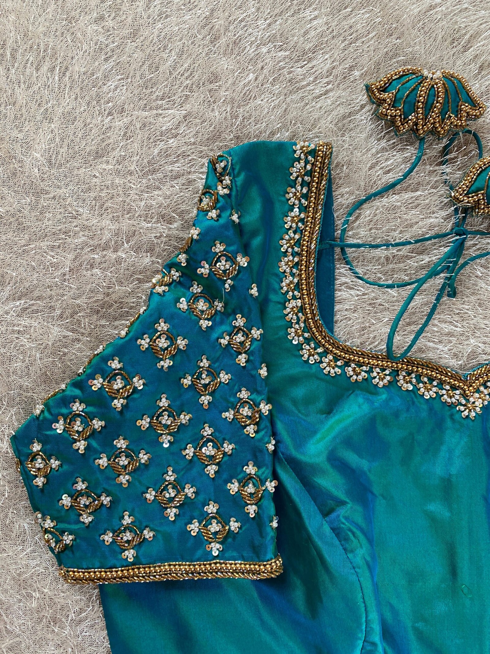 pure silk hand embroidery blouse/saree maggam blouse/blue zardosi blouse/turquoise blue embroidered blouse/blue ready made blouse zardosi