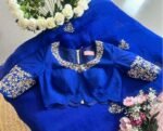 pure silk blue sari set with hand embroidery blouse/saree with maggam blouse/red saree zardosi blouse/hand embroidered blouse organza saree