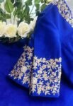pure silk blue sari set with hand embroidery blouse/saree with maggam blouse/red saree zardosi blouse/hand embroidered blouse organza saree