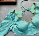 pure silk hand embroidery blouse/saree maggam blouse/ zardosi blouse/turquoise green embroidered blouse/sea green ready made blouse zardosi
