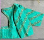 pure silk hand embroidery blouse/saree maggam blouse/ zardosi blouse/turquoise green embroidered blouse/sea green ready made blouse zardosi