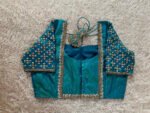 pure silk hand embroidery blouse/saree maggam blouse/blue zardosi blouse/turquoise blue embroidered blouse/blue ready made blouse zardosi