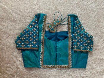 pure silk hand embroidery blouse/saree maggam blouse/blue zardosi blouse/turquoise blue embroidered blouse/blue ready made blouse zardosi