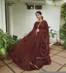 Hand embroidered Anarkali with dupatta/brown anarkali suit set/chinnon silk anarkali dupatta USA/Indian dresses/anarkali dress with dupatta
