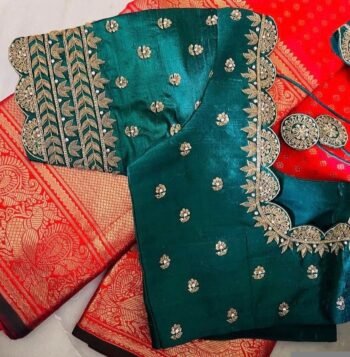 pure silk hand embroidery blouse/saree maggam blouse/green zardosi blouse hand embroidered moderblouse/green ready made blouse zardosi