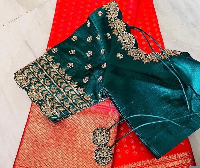 pure silk hand embroidery blouse/saree maggam blouse/green zardosi blouse usa/hand embroidered moderblouse/green ready made blouse zardosi